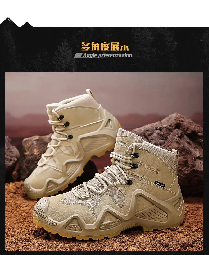 Men Tactical Boots with Straps for Combat Training Waterproof Straps Outdoor Hiking Breathable Shoes Multifunctional Motorcycle